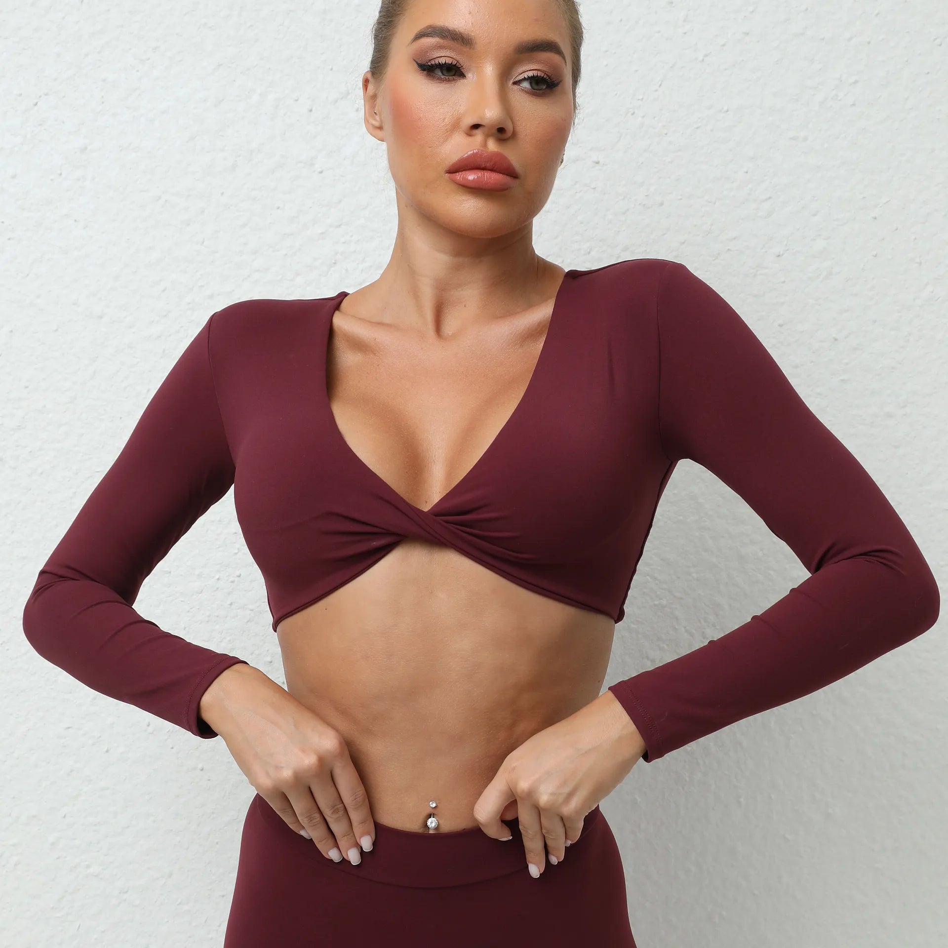 Sexy Creased Long Sleeve Crop Top