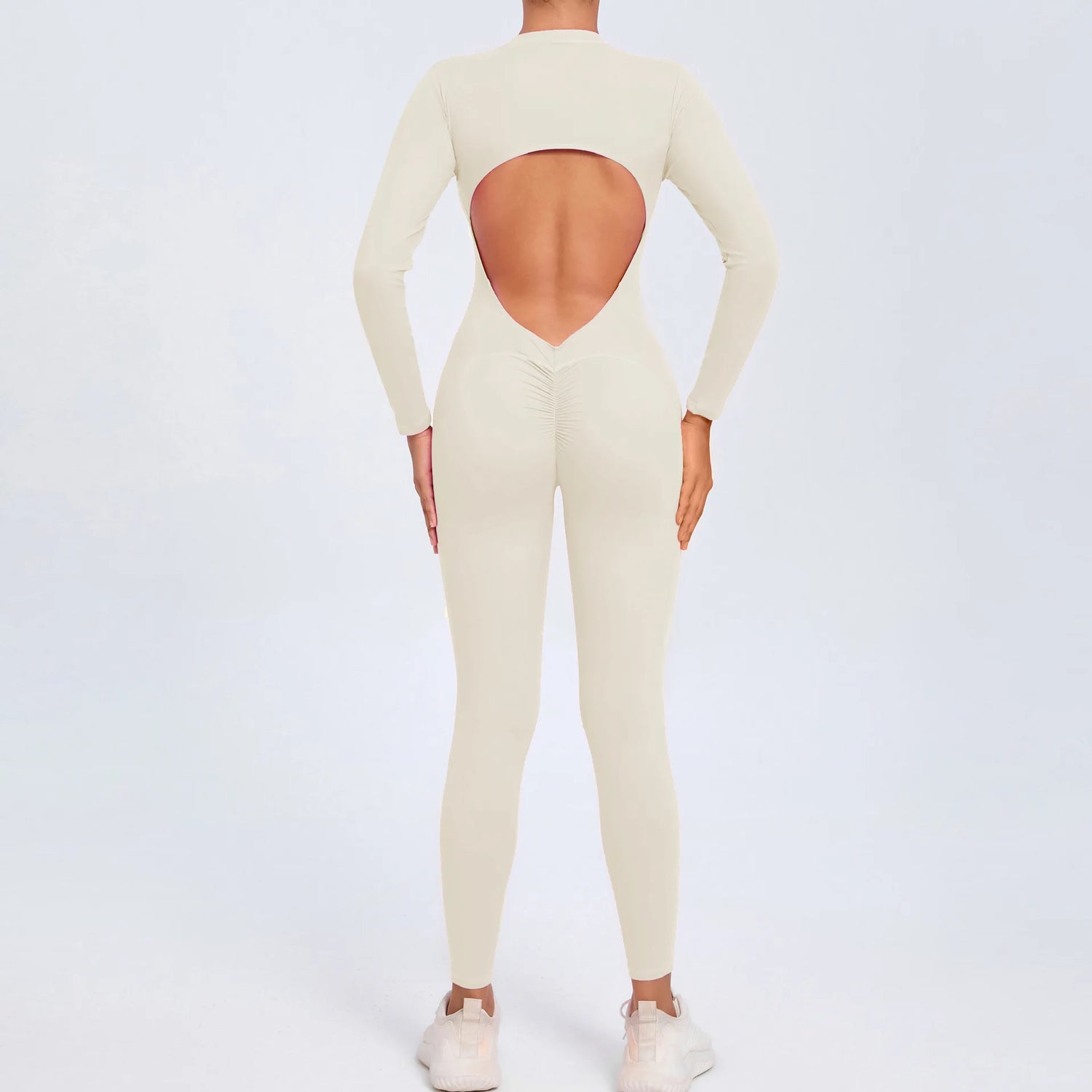 Long Sleeveles V-Back Backless Jumpsuit