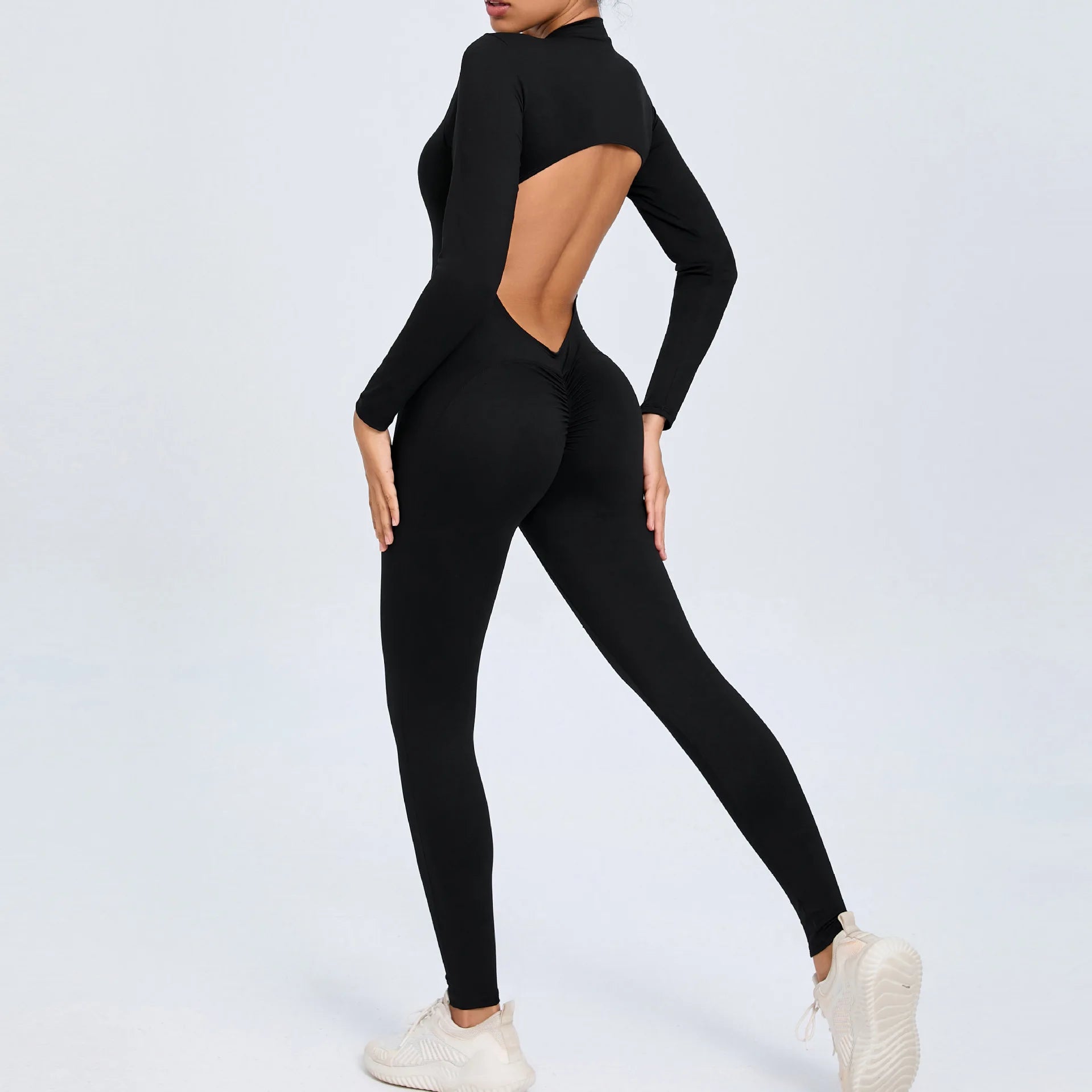 Long Sleeveles V-Back Backless Jumpsuit