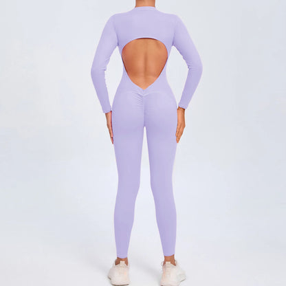 Long Sleeveles V-Back Backless Jumpsuit