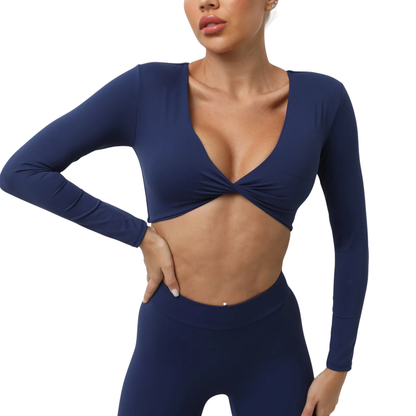 Sexy Creased Long Sleeve Crop Top